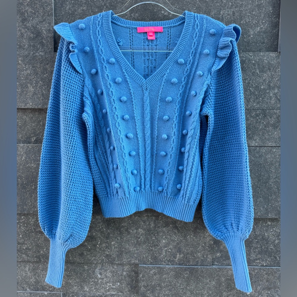 Lilly Pulitzer Blue Textured V-Neck Sweater